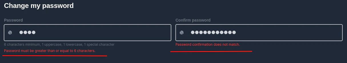 wrong password